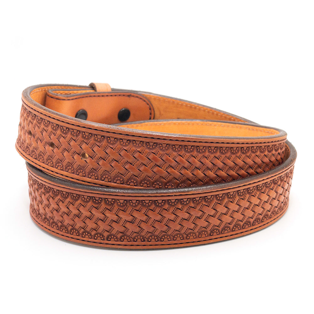 Antique Basket Stamped Western Leather Belt Strap