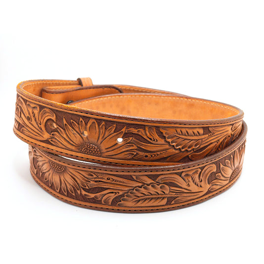 Antique Ultimate Sunflower Carved Western Leather Belt Straps