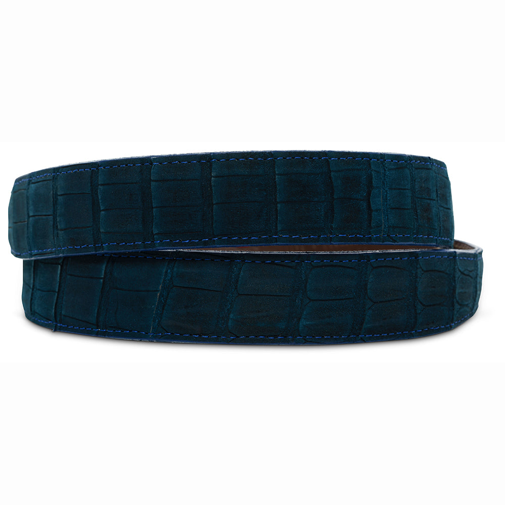 Navy Blue Nubuckl Crocodile Belt Strap