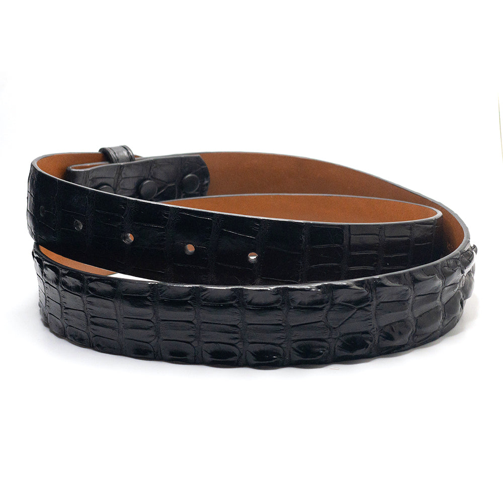 Black Veg-Tan Leather Belt With Skull Embossing - Handmade, Fully Stitched, 1.5” Width, Removable Buckle