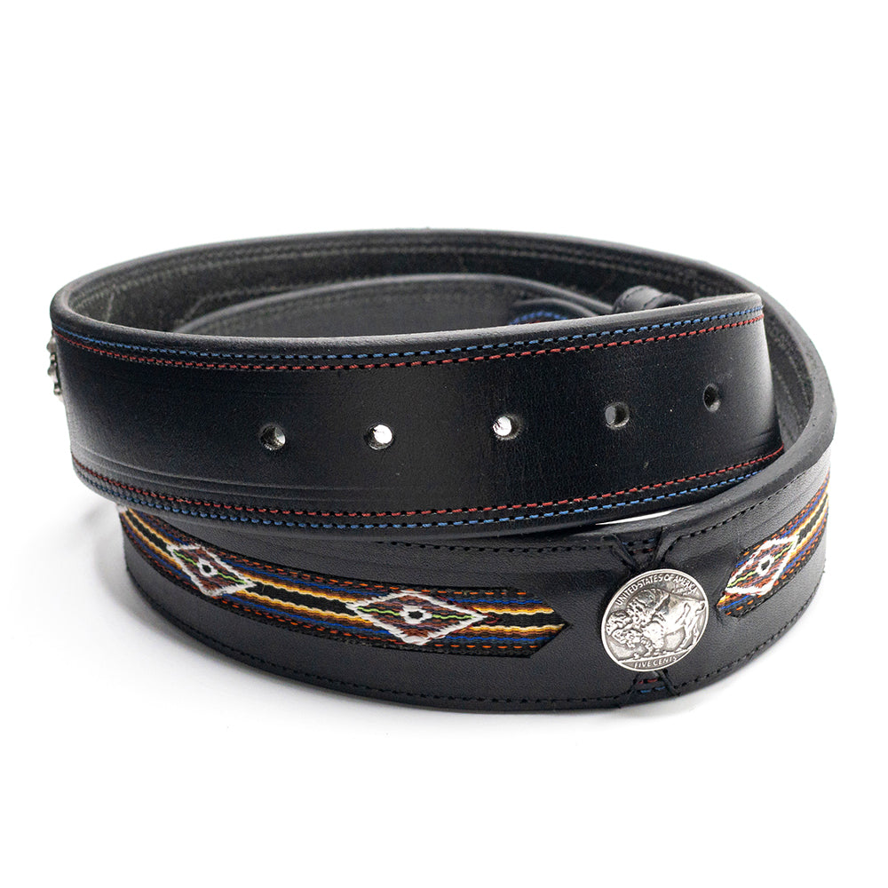 Blue Hitched Inlay Leather Belt