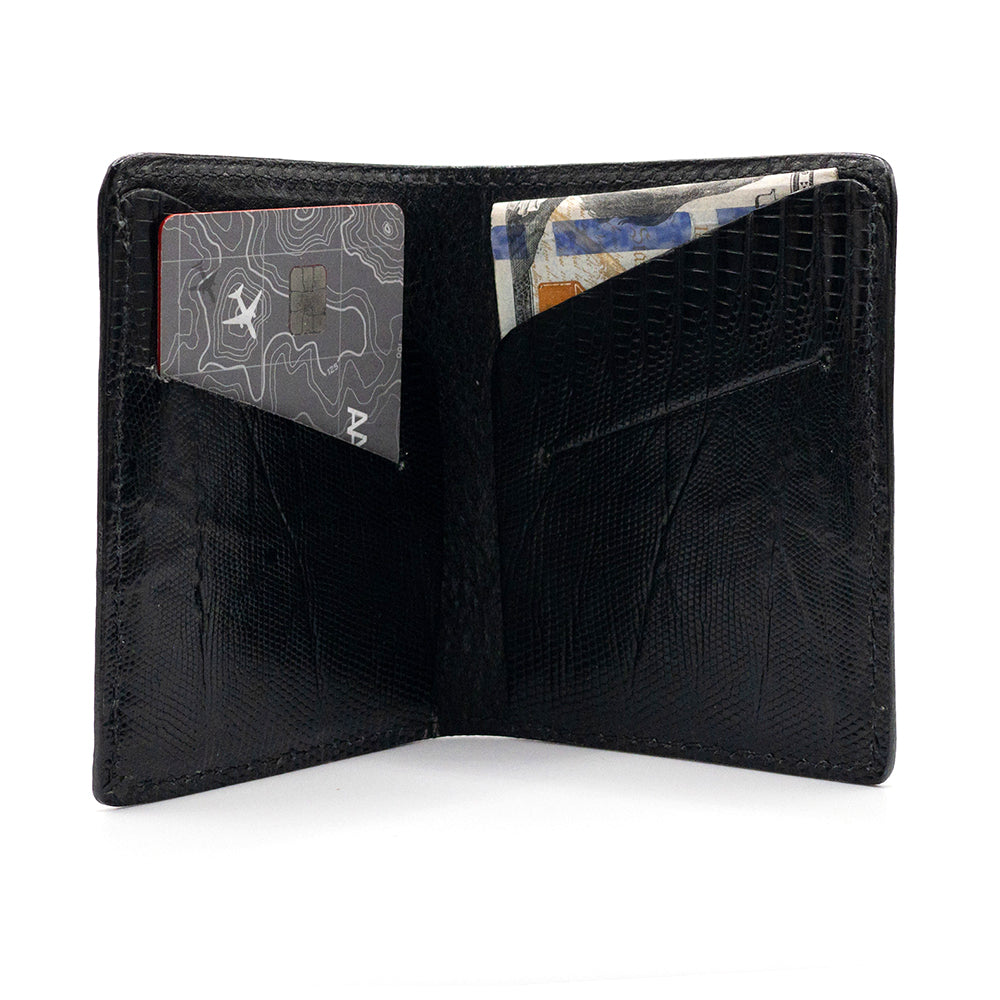 Interior view of the brown lizard minimalist wallet.
