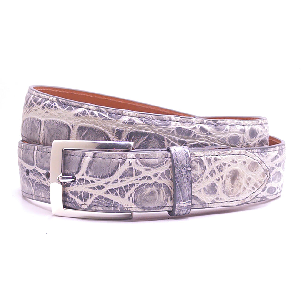 Gray & White Hand Painted Alligator Golf Belt & TT Silver Buckle