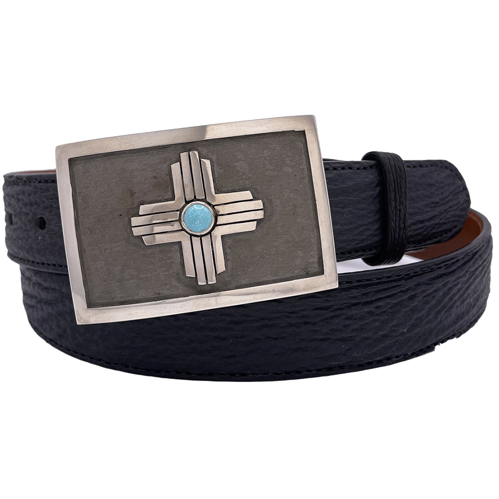 Stefano silver Zia and turquoise belt buckle.