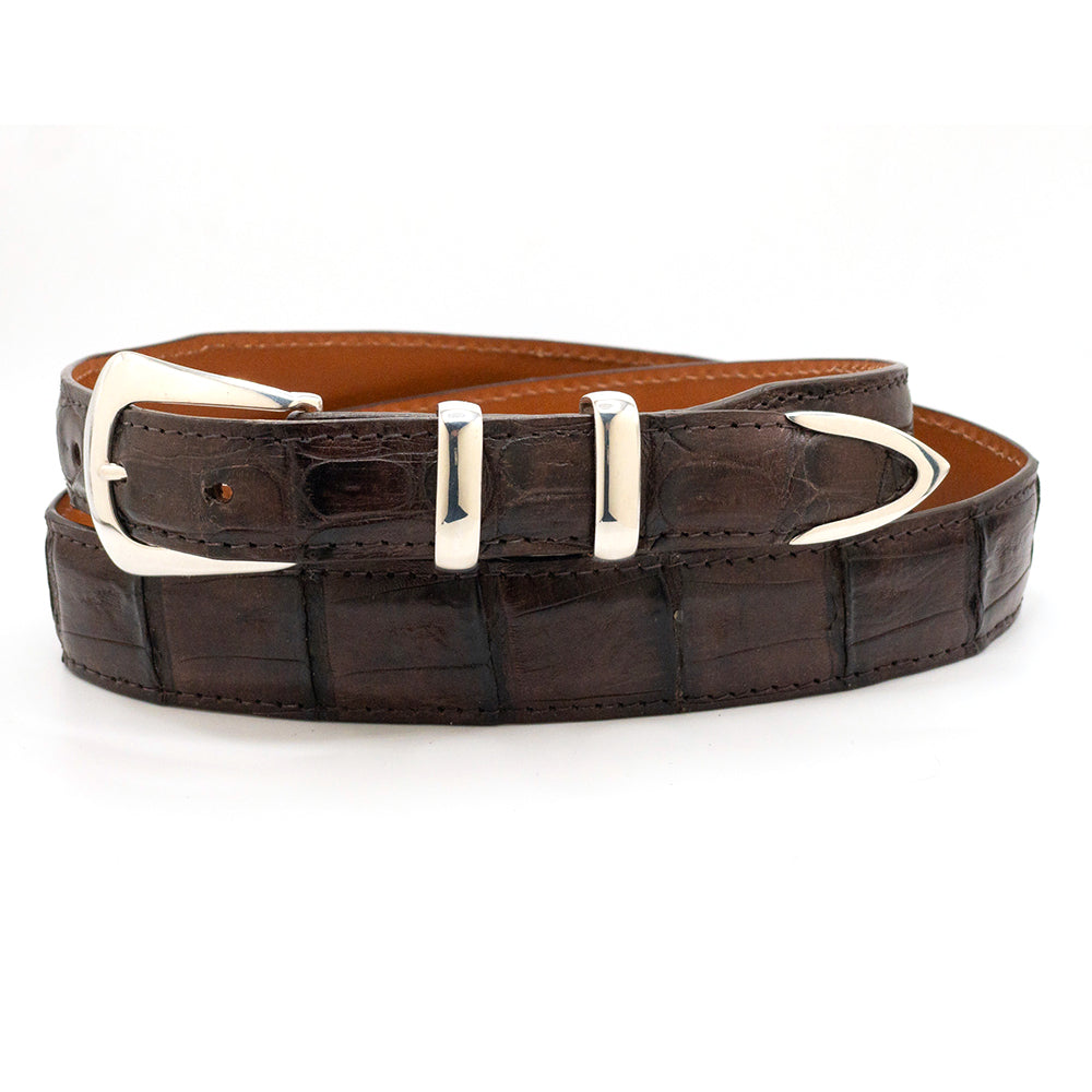RDM Plain Ranger belt buckle set shown on a brown Caiman tail belt strap.