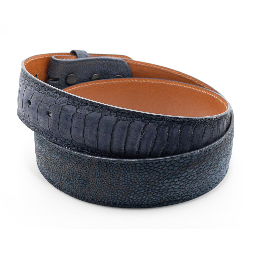 Navy Blue Suede Ostrich Leg Belt Strap