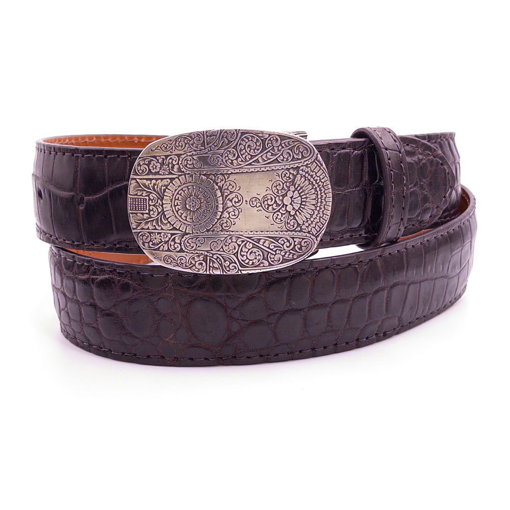 Neil Hunt Sweet Elsie buckle shown on a black Nile belt strap.