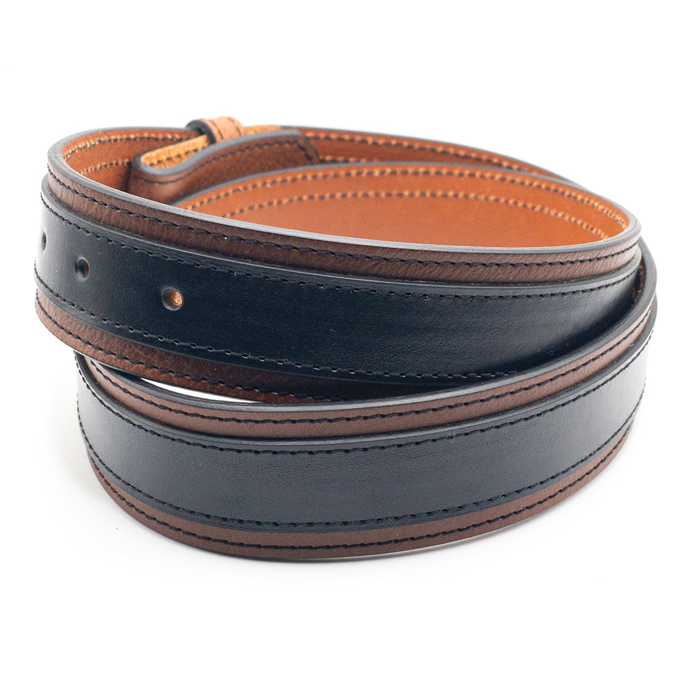 Two-tone Black and Brown Leather Belt Strap