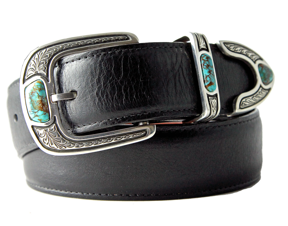 Men's Gray Leather Belt - Monogrammed Silver Buckle