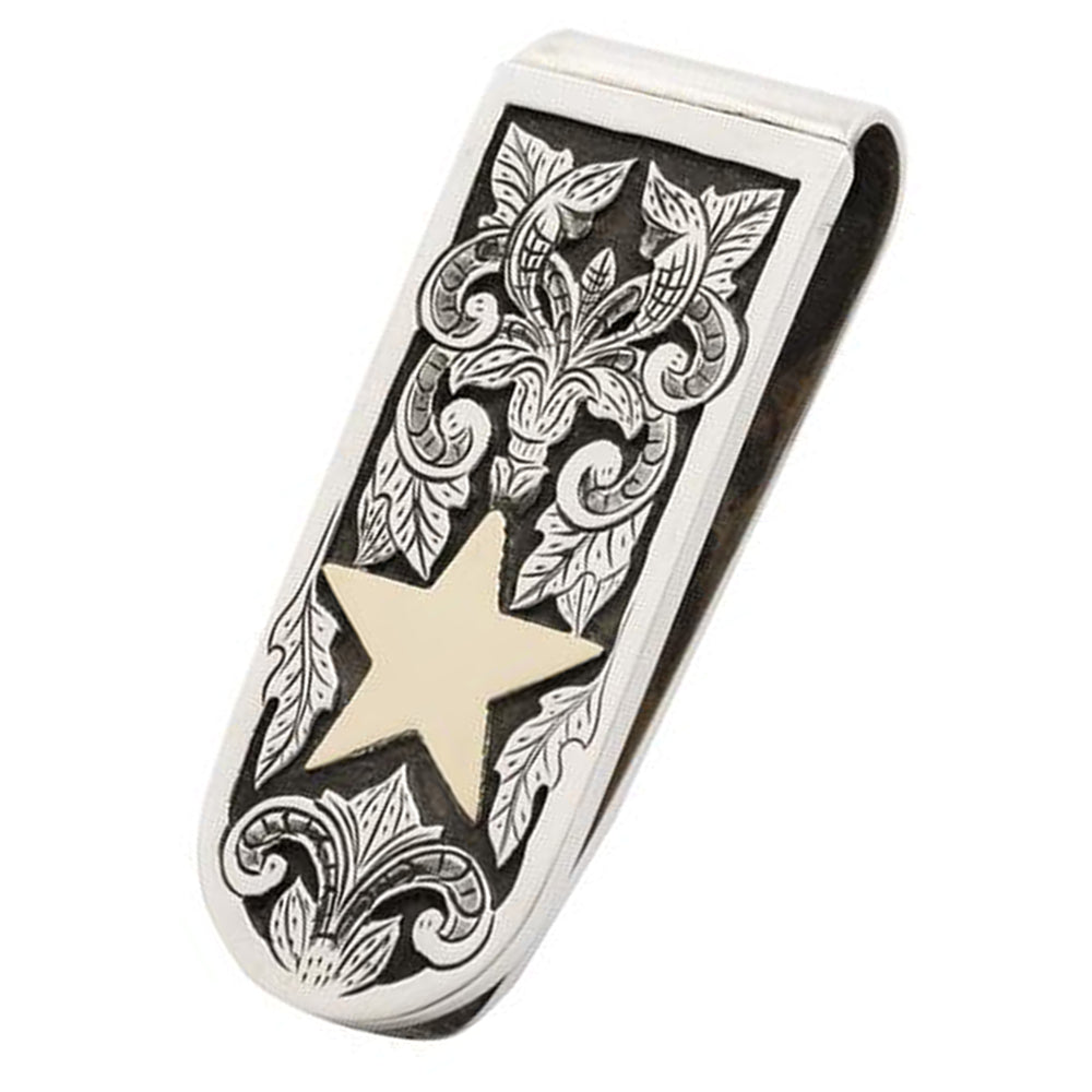 Richard Stump Engraved Sterling Silver Gold Star Money Clip