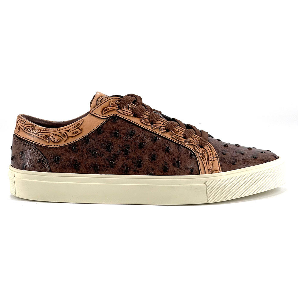 Ostrich Leather Sneakers w/ Tooled Leather