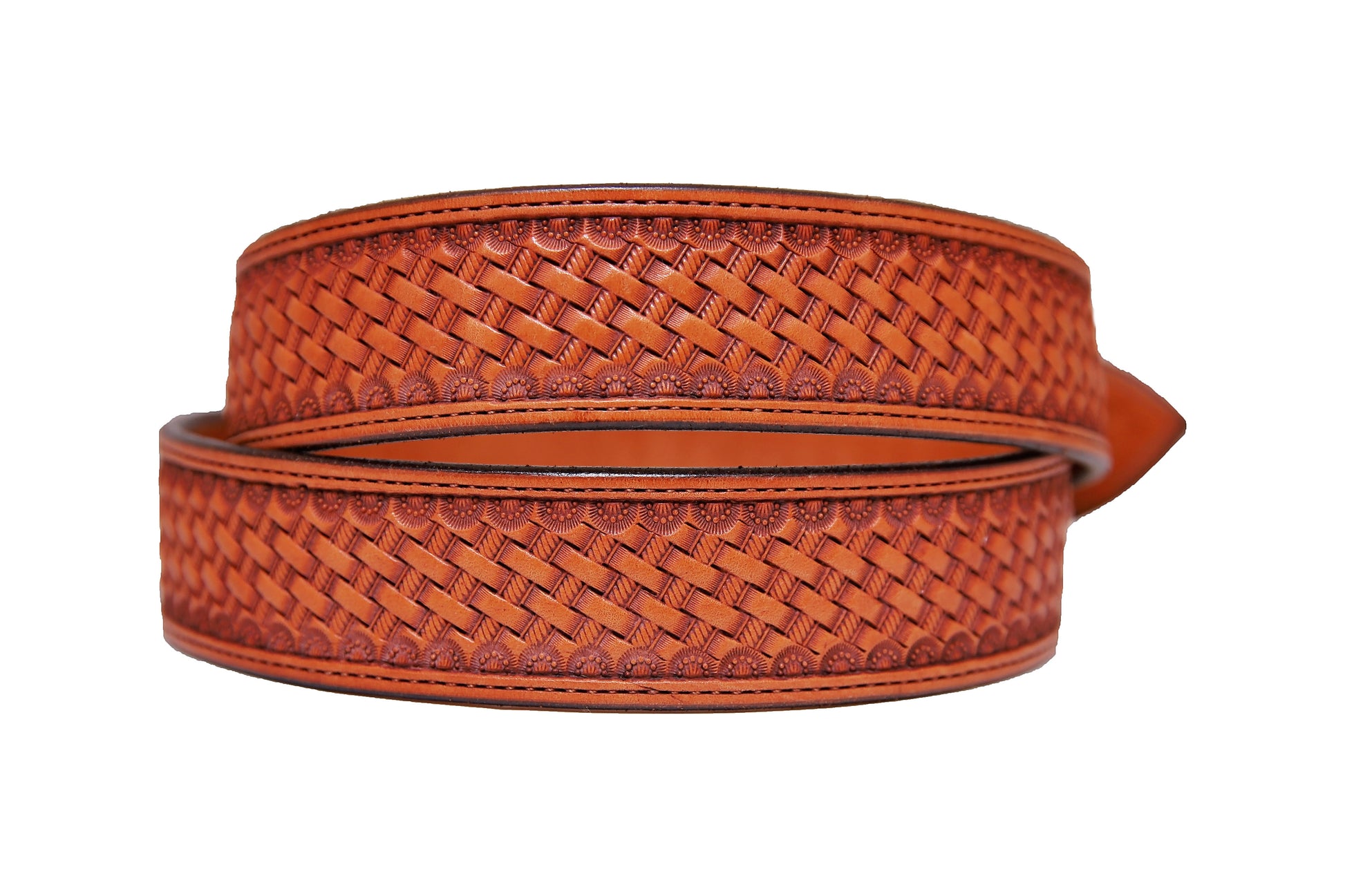 Antique Basket Stamped Western Leather Belt Strap