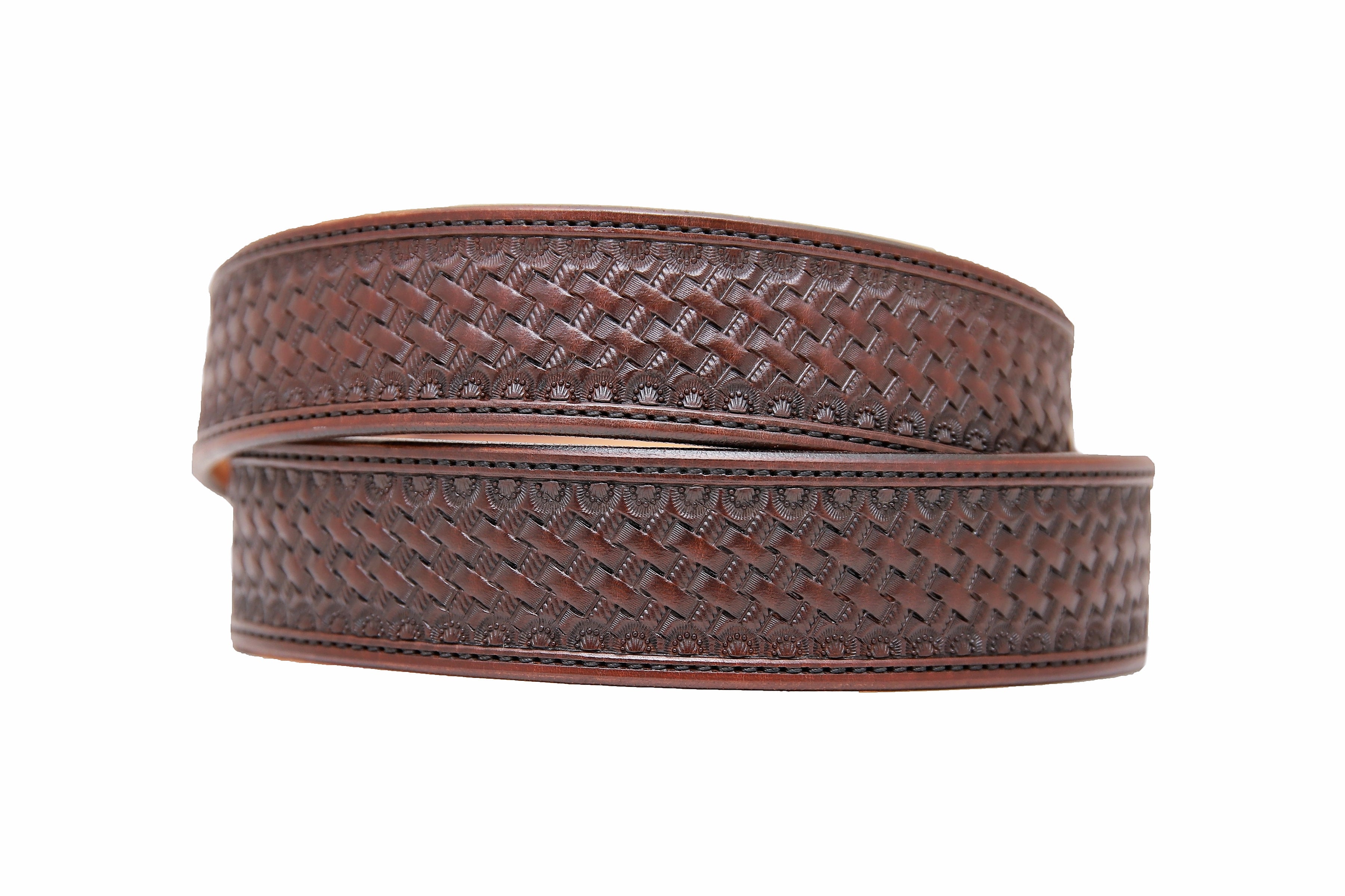 Brown Basket Stamped Western Leather Belt Strap Tom Taylor Belts