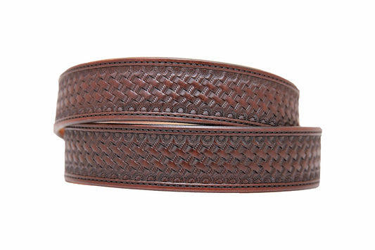 Brown Basket Stamped Western Leather Belt Strap