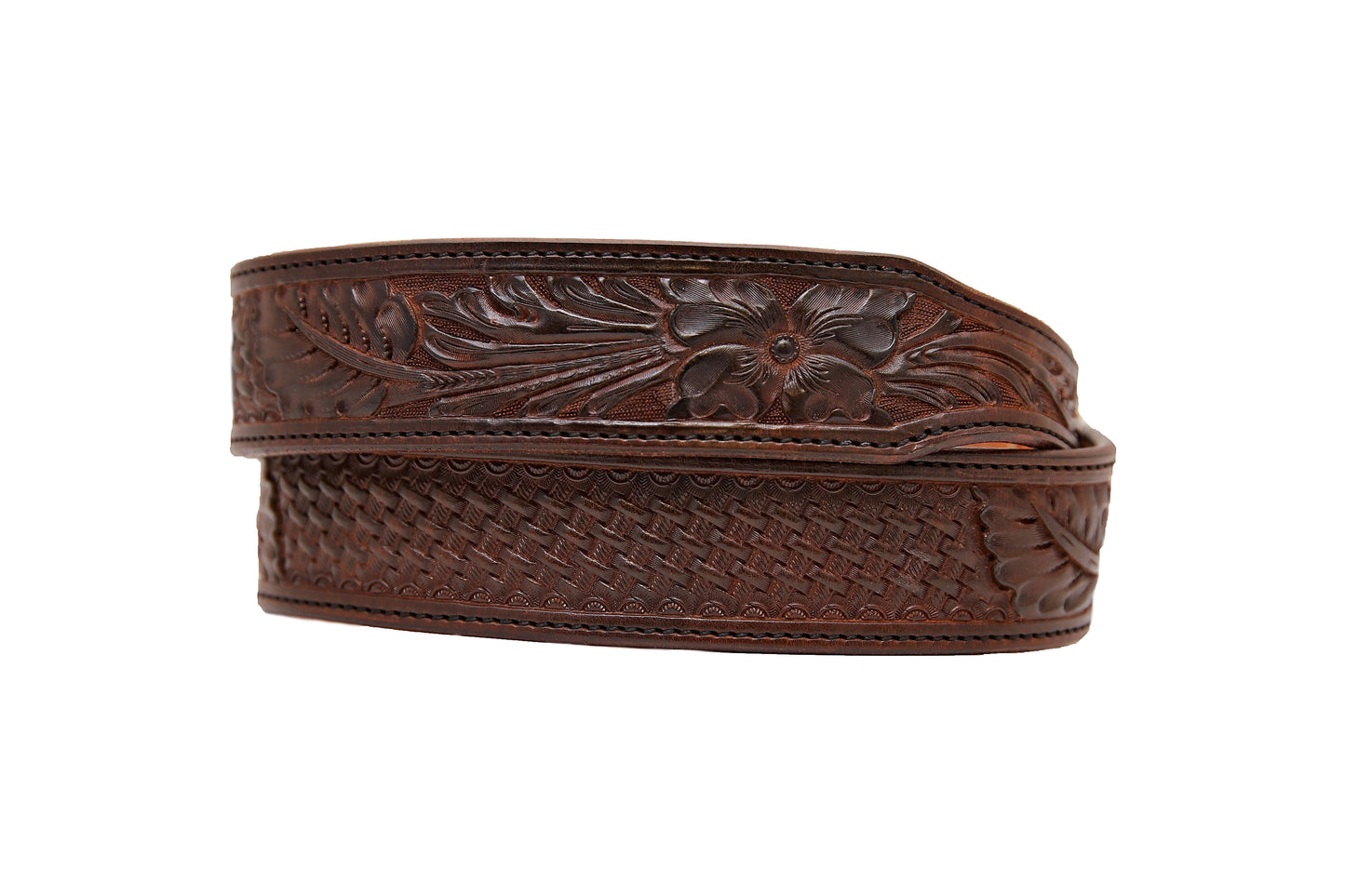 Brown Stamped & Carved Western Leather Belt Strap