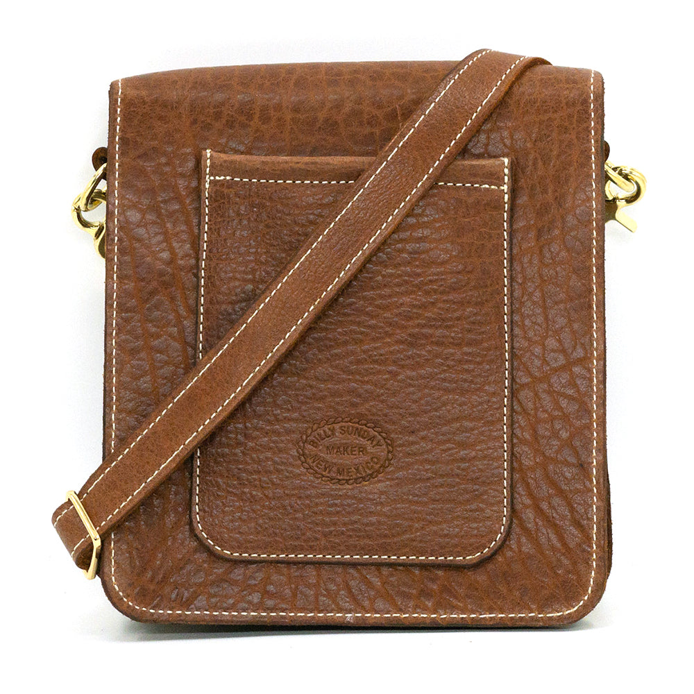 The back of the Billy Sunday amber bison leather mini messenger bag.