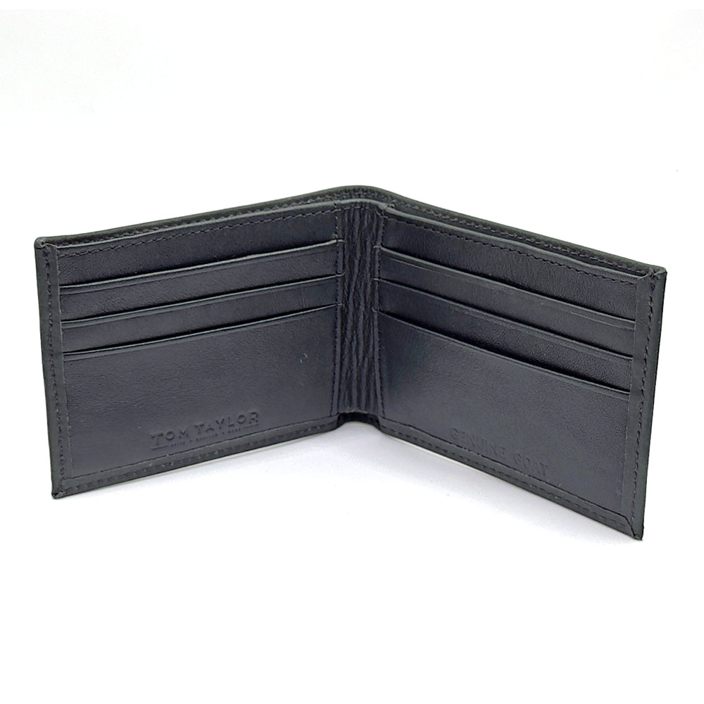 Black goatskin slim=fold wallet.