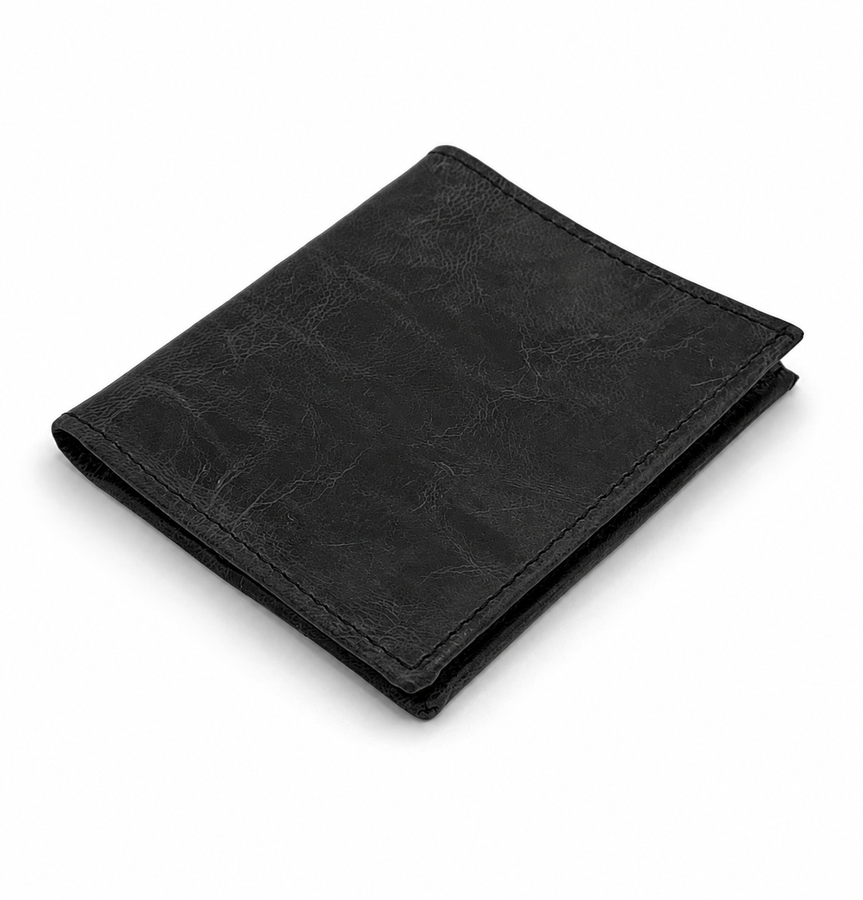 Black goatskin bi-fold wallet.