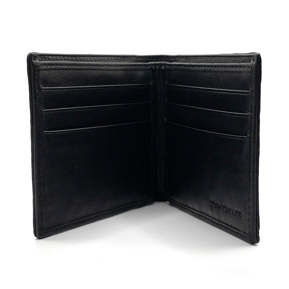 Interior view of the black horn-back alligator wallet.