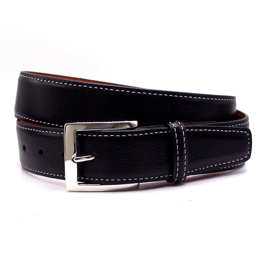 Black Italian Leather Golf Belt & TT Silver Buckle