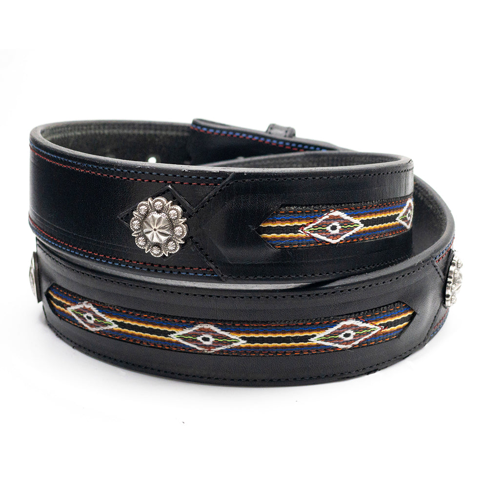 Blue Hitched Inlay Leather Belt