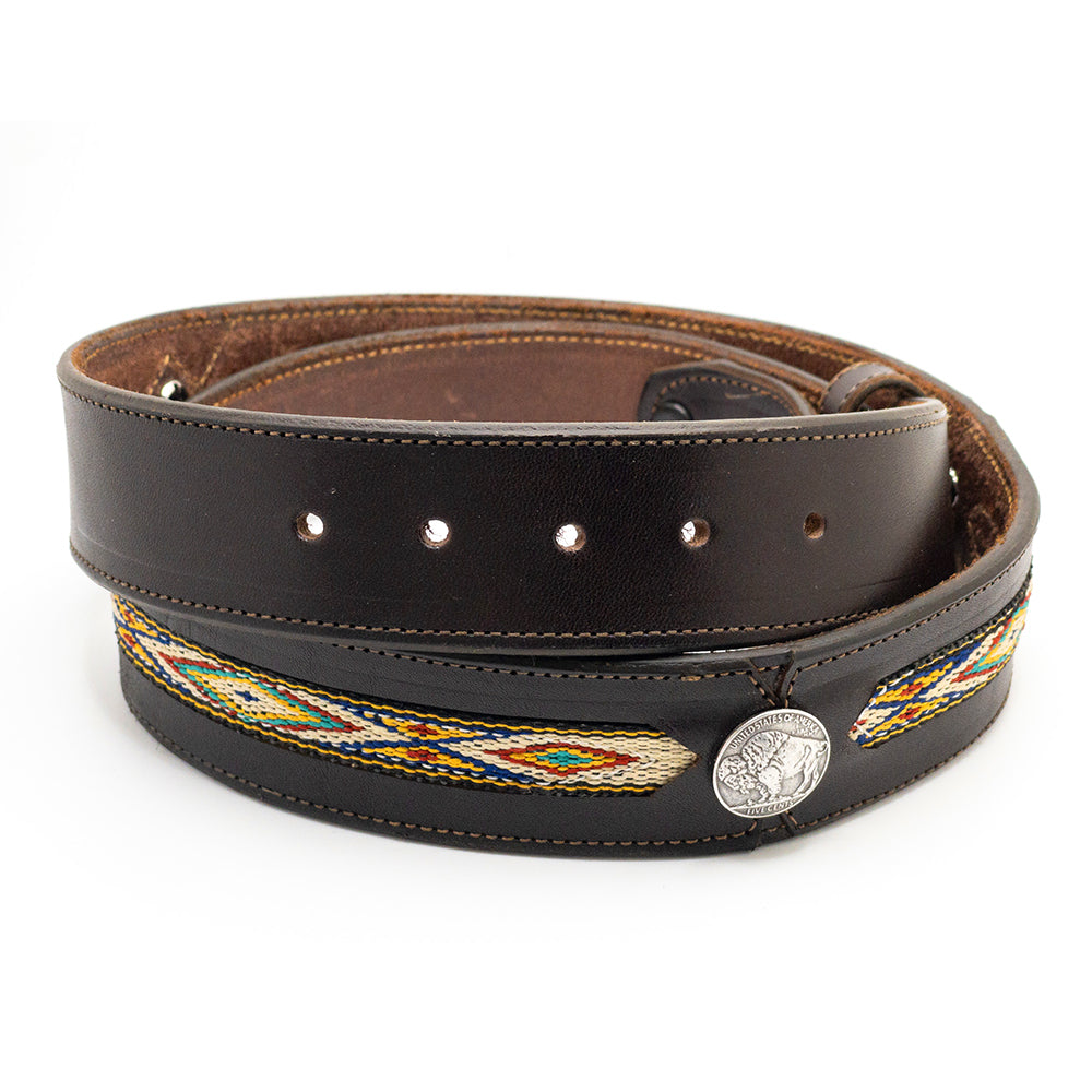 Brown Hitched Inlay Leather Belt