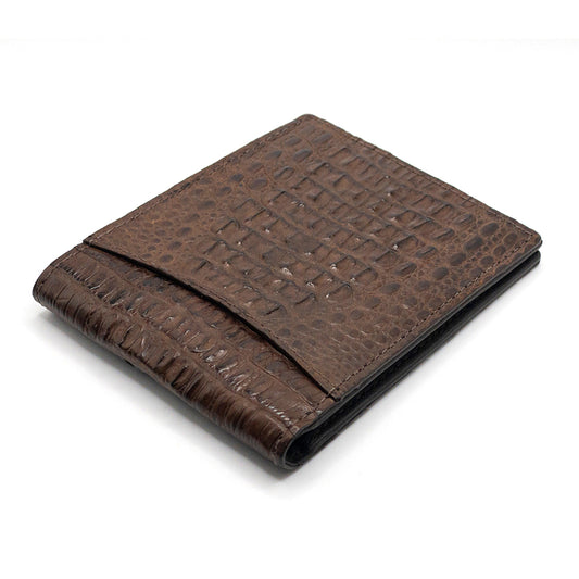 Exterior view of the brown horn-back alligator wallet.