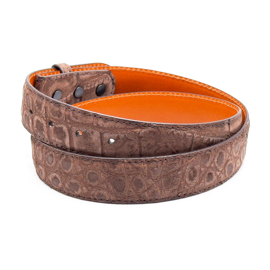 Brown suede alligator belt strap.