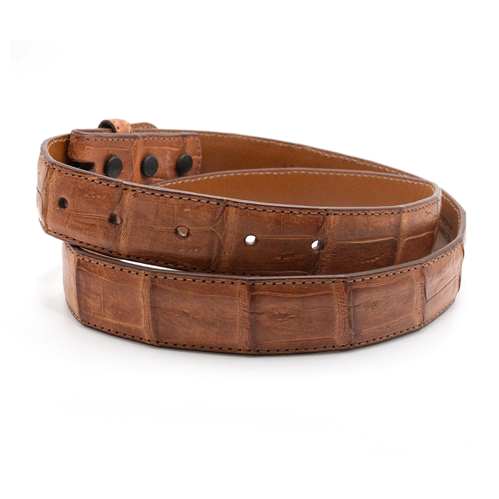 Genuine Glazed Crocodile Belt - Cognac Genuine Glazed Crocodile Belt - Cognac