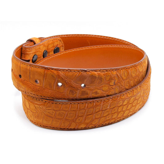 Cognac suede alligator belt strap.