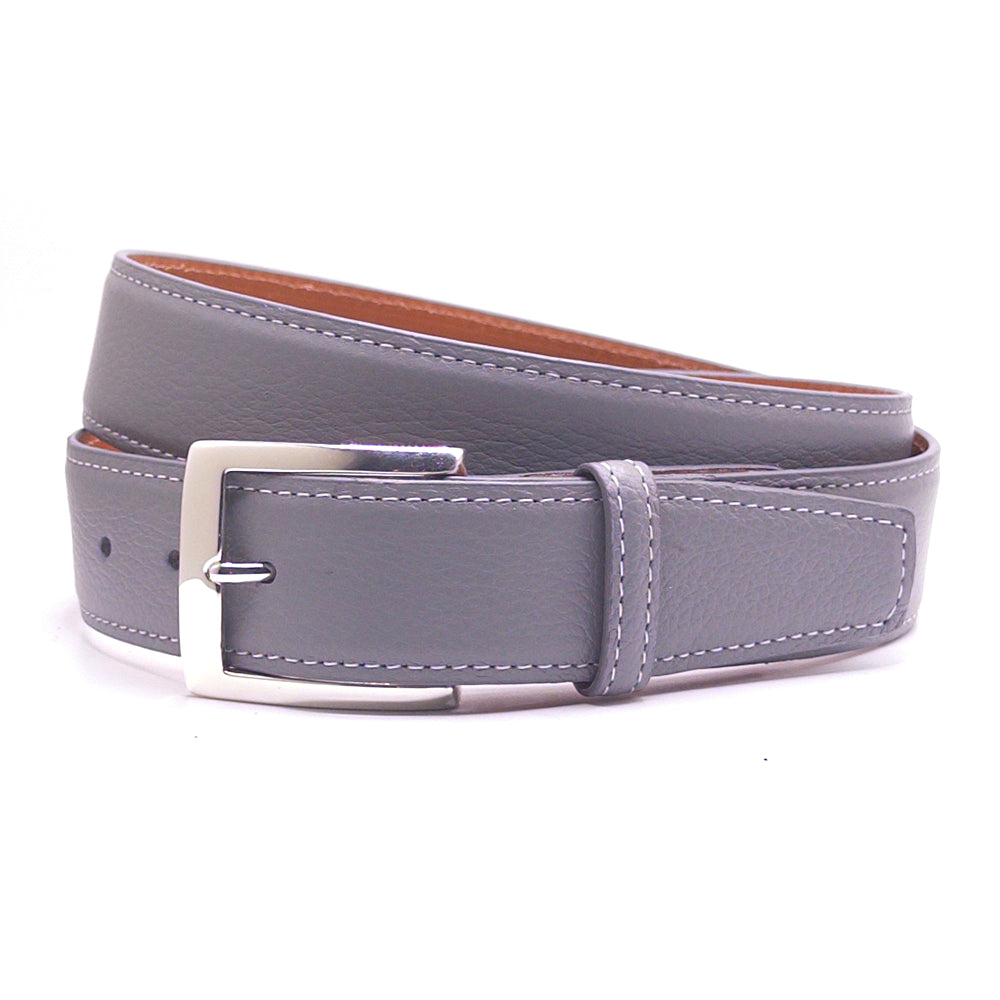 Gray Pebble Calf Leather Golf Belt & TT Silver Buckle