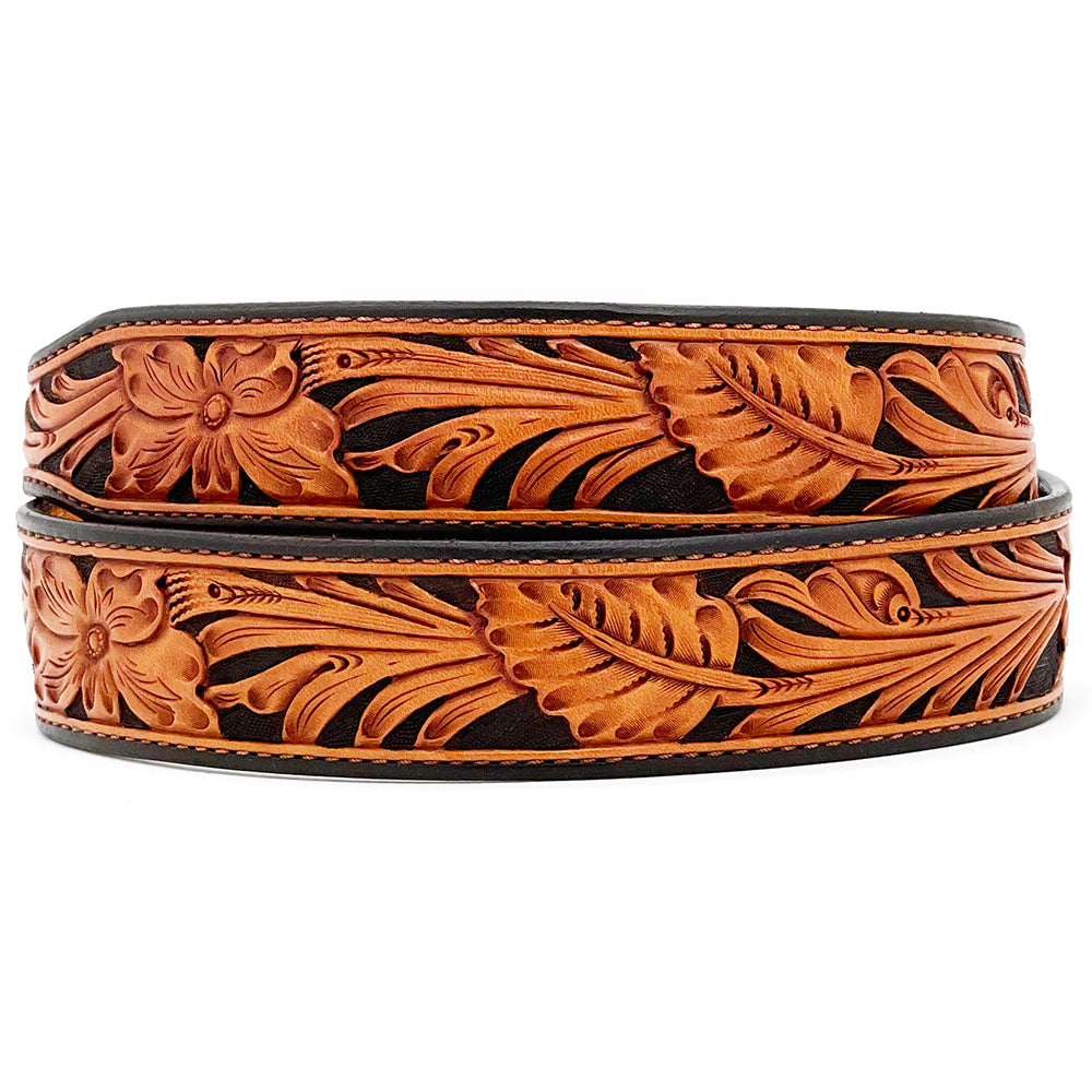Antique Floral Carved Western Leather Belt Strap