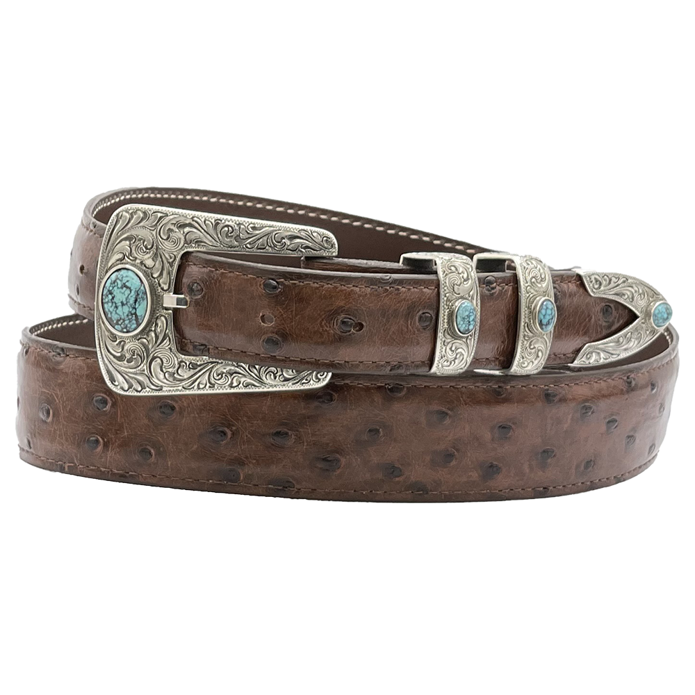 Taos Fine Engraved and Turquoise Belt Buckle Set