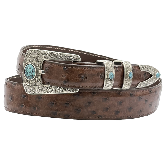 Taos Fine Engraved and Turquoise Belt Buckle Set
