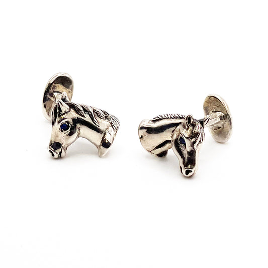 Sterling Silver Horse Head with Shaphire Eyes Cufflinks