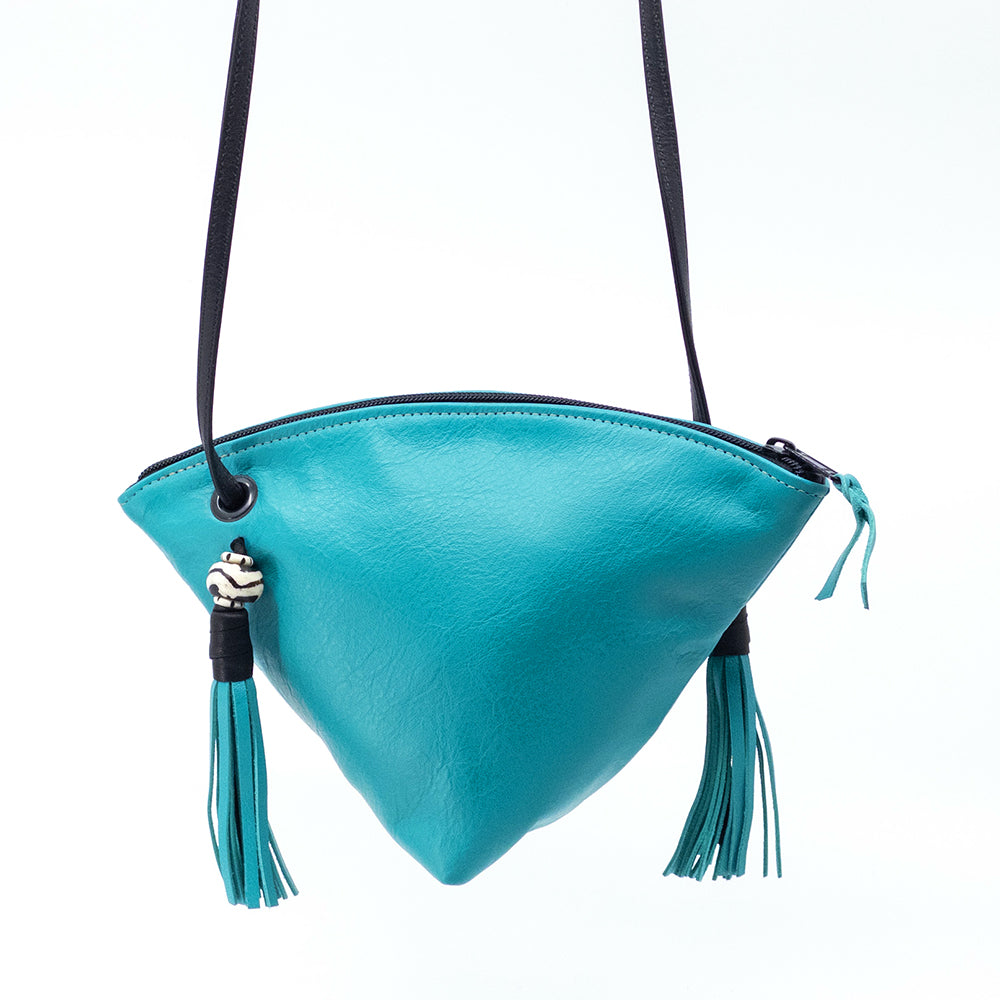 Jade leather Fortune Cookie crossbody bag.
