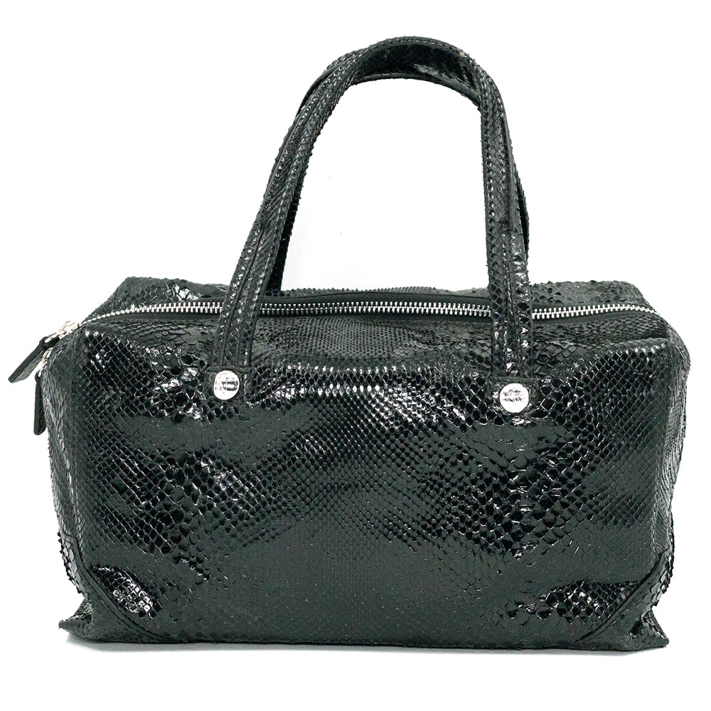 Black python bowler bag.