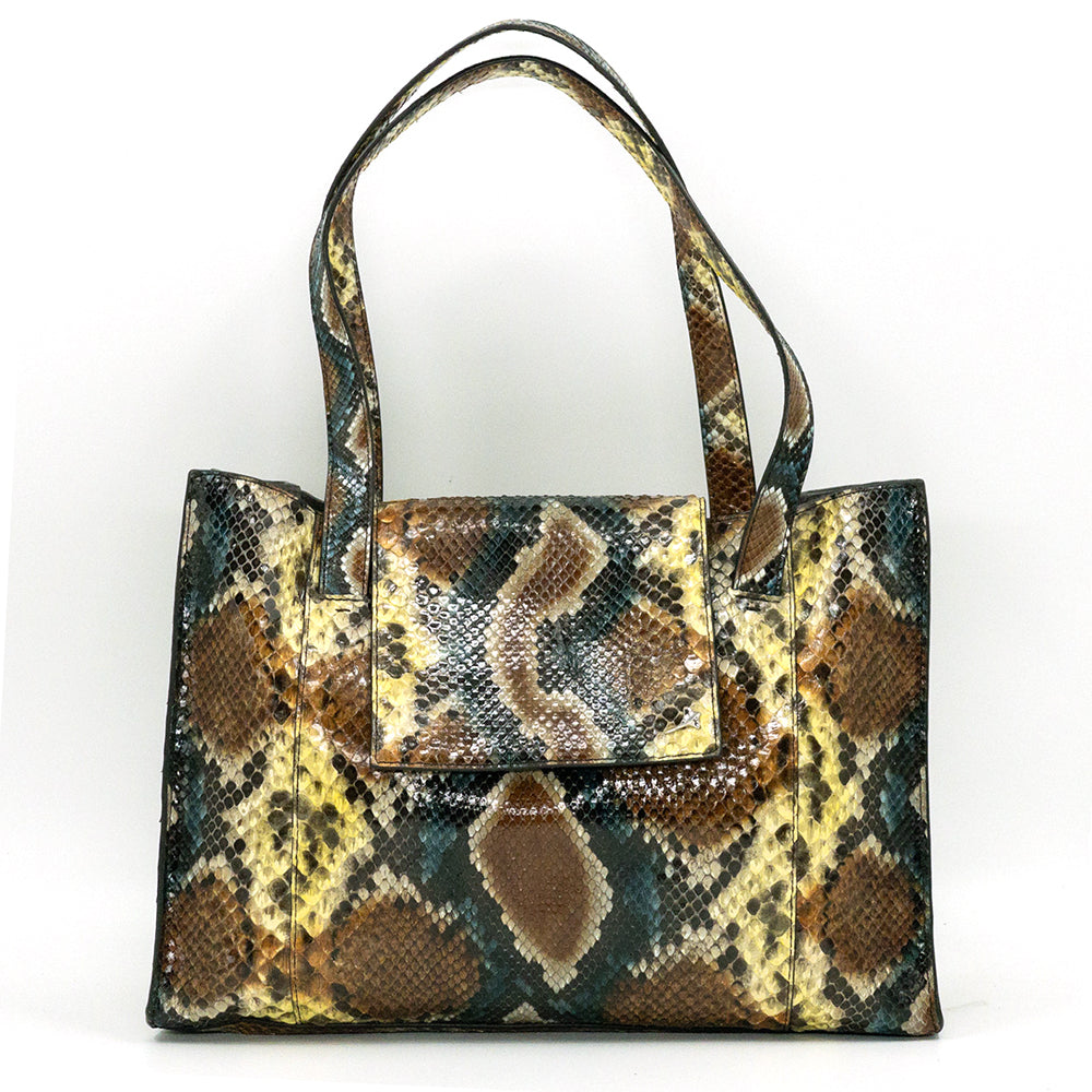 Turquoise and tan python handbag