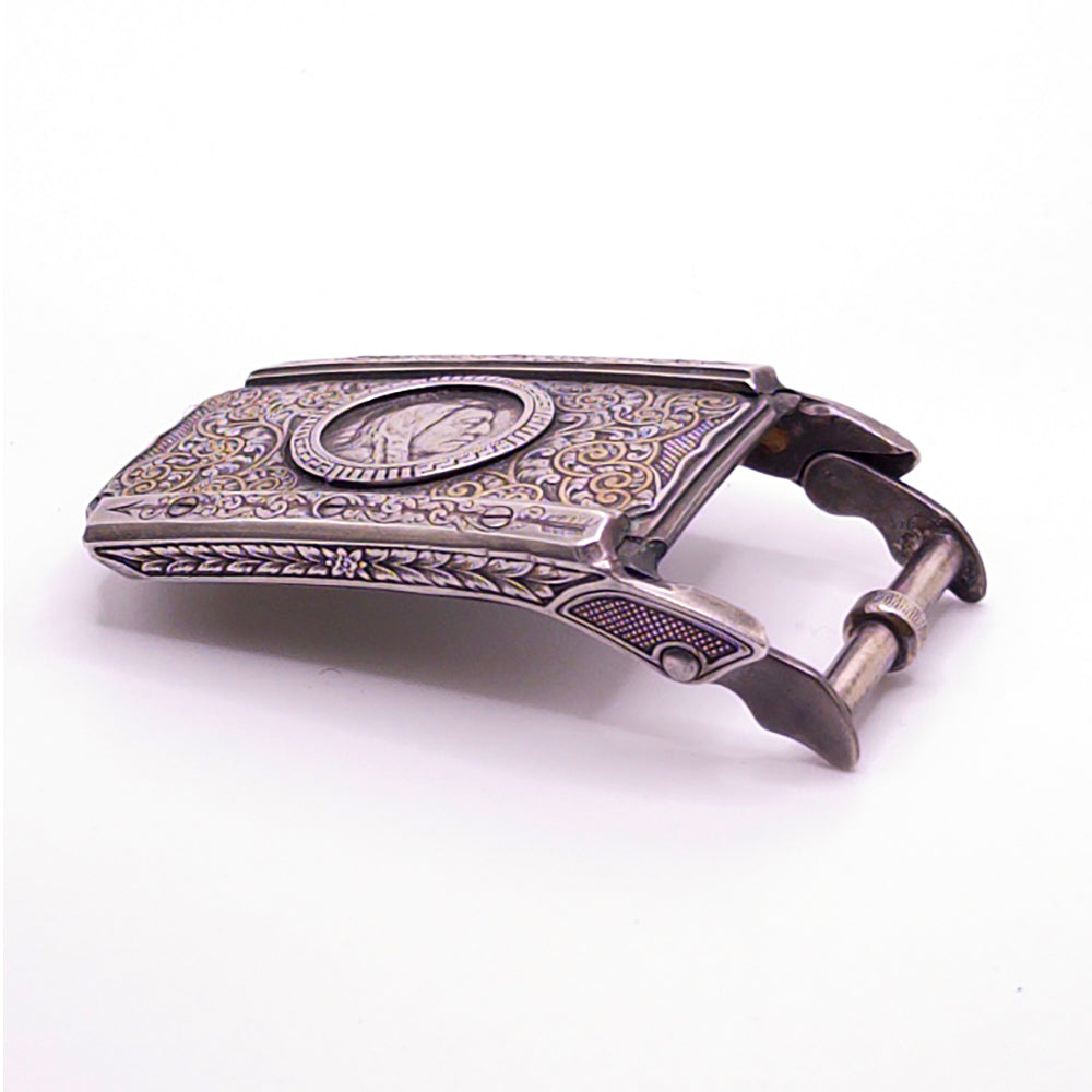 Side view of the Neil Hunt Longshadow belt buckle.