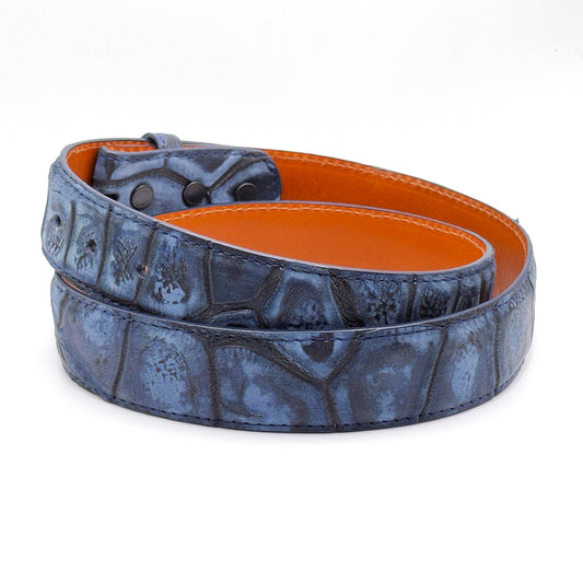 Navy blue seude alligator belt strap.