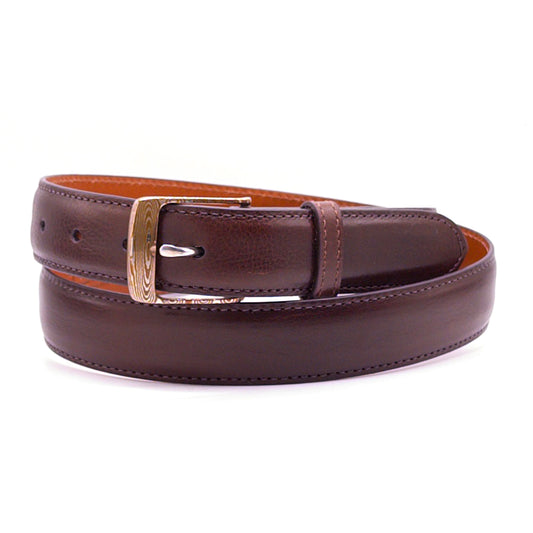Neil Hunt Mokeme-Gane buckle on a cognac Italian calf belt.