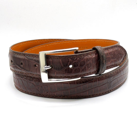 TT Silver Buckle shown on a matte brown alligato betl.