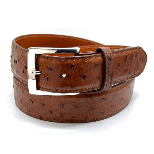 Sterling Silver Belt Buckle shown on an ostrich belt strap.