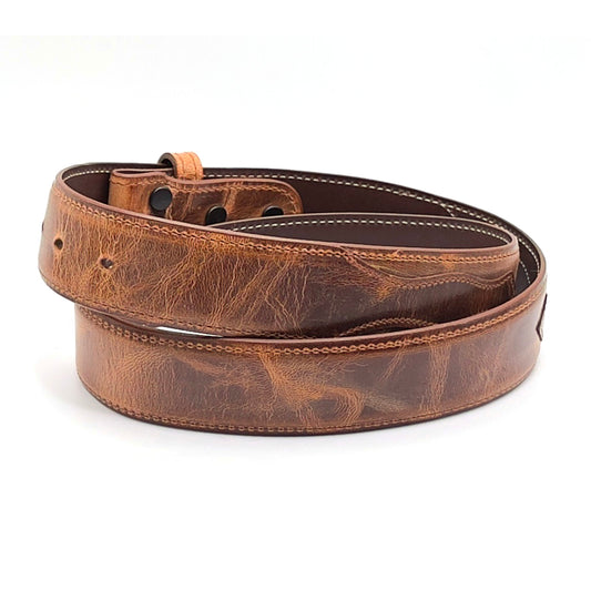 Tan goatskin belt strap.
