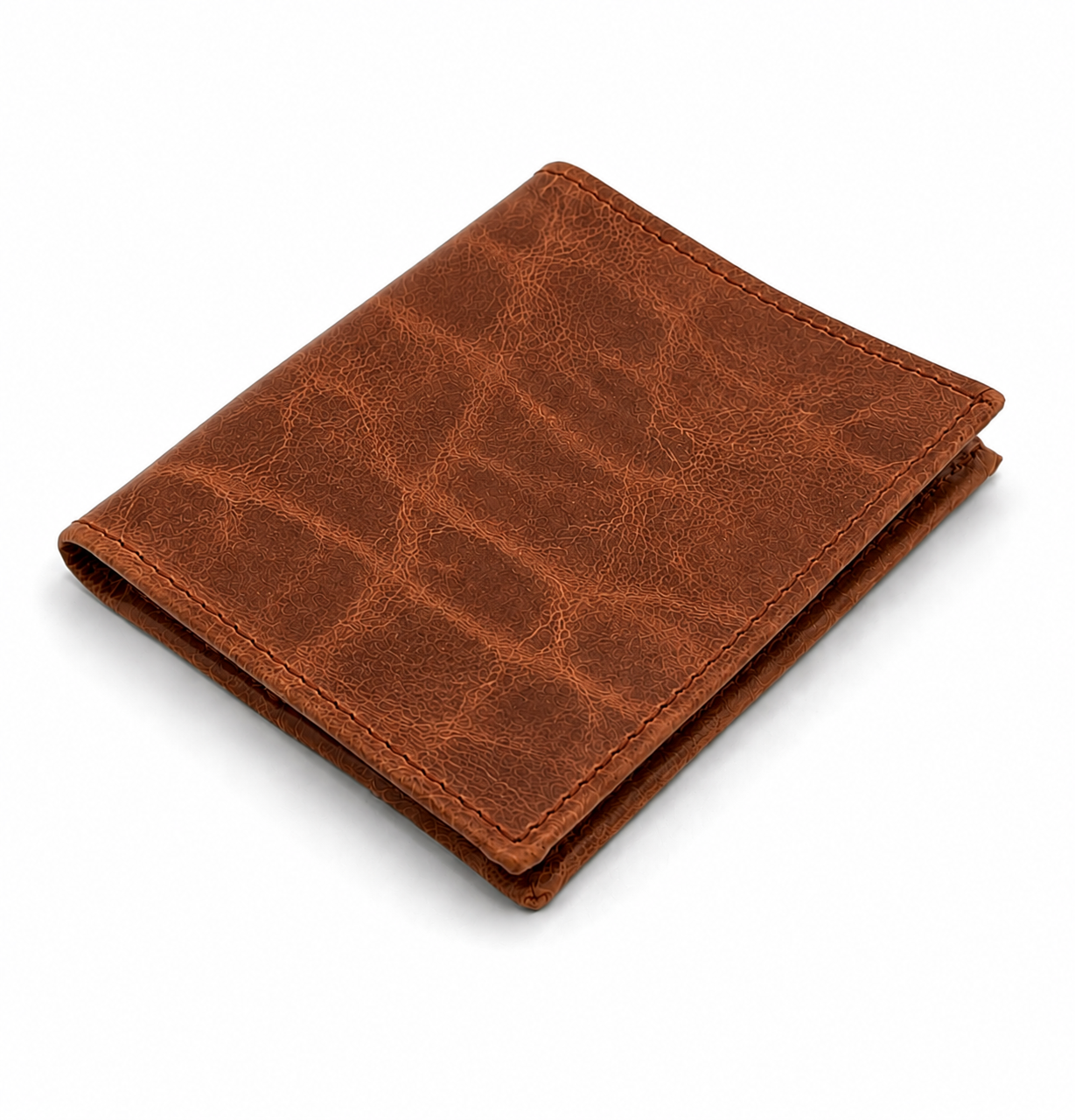Tan goatskin bi-fold wallet.