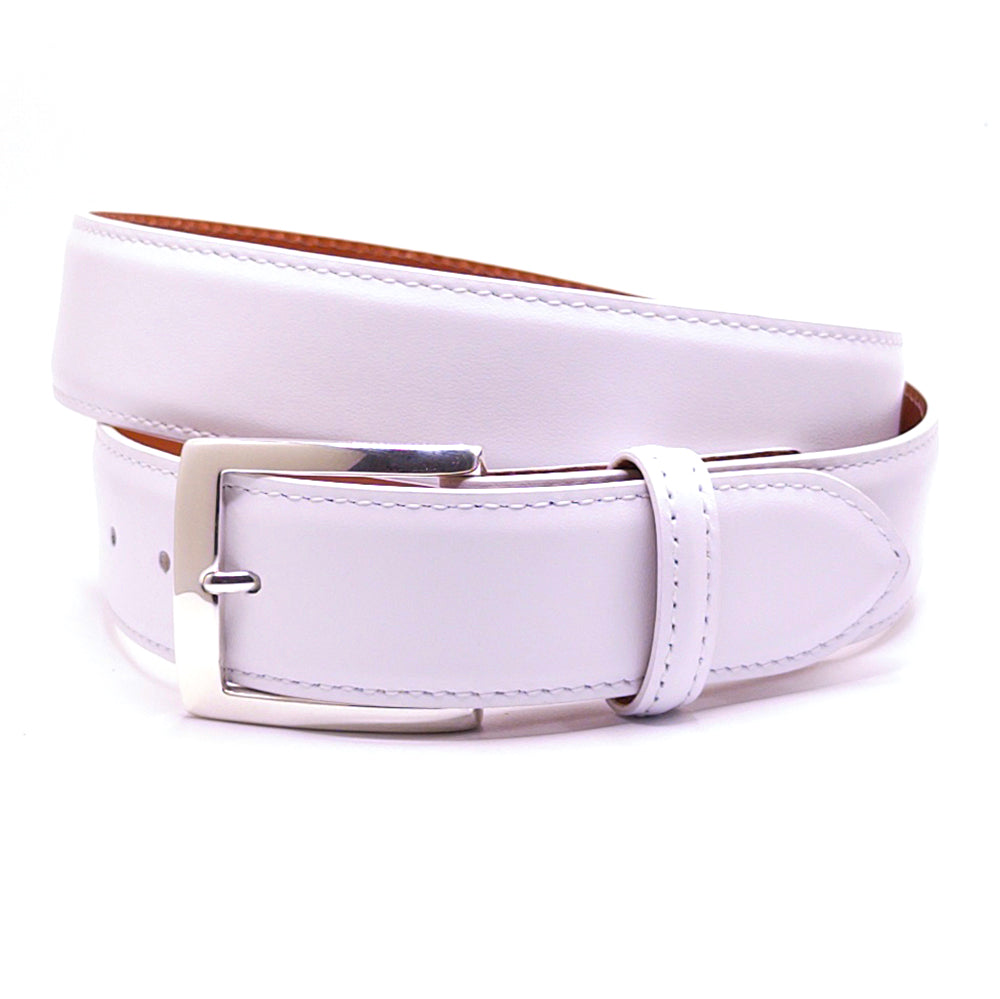 White Italian Leather Golf Belt & TT Silver Buckle