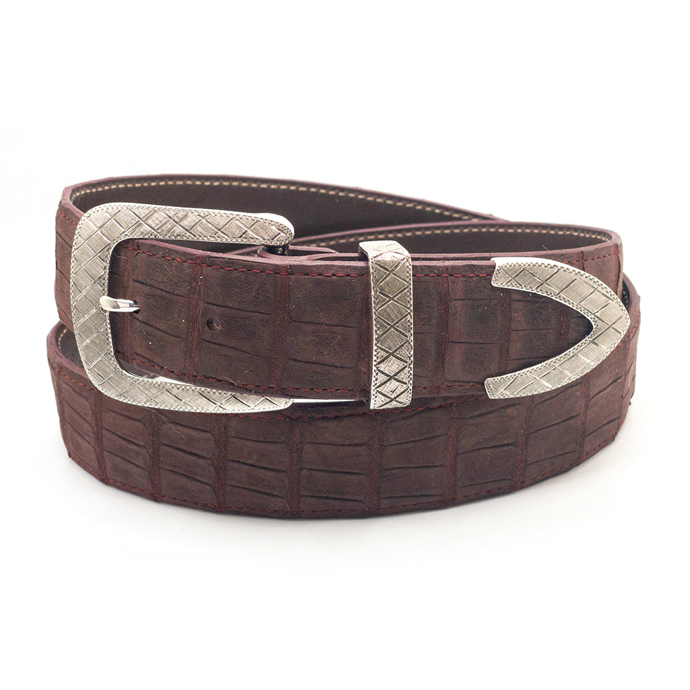 Sterling silver tufted engraved Caliente 1.5 inch belt buckle set by Chacon.
