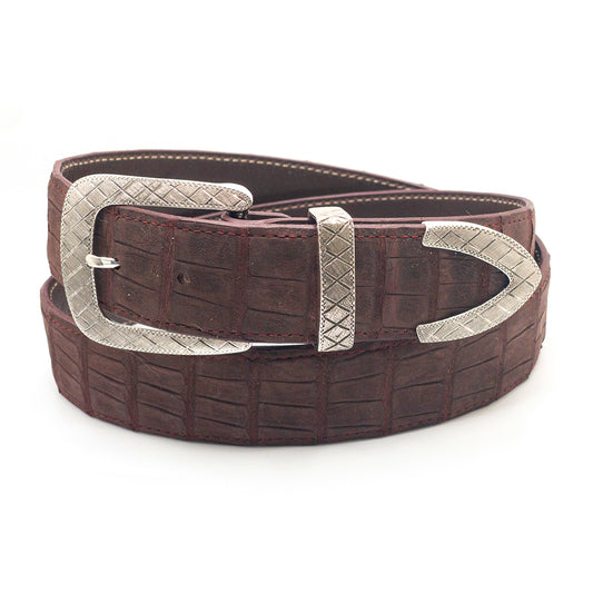 Sterling silver tufted engraved Caliente 1.5 inch belt buckle set by Chacon.