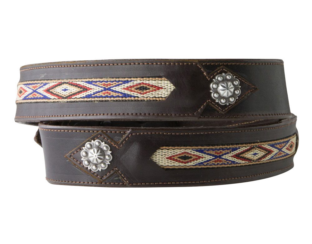 Brown Hitched Inlay Leather Belt Strap