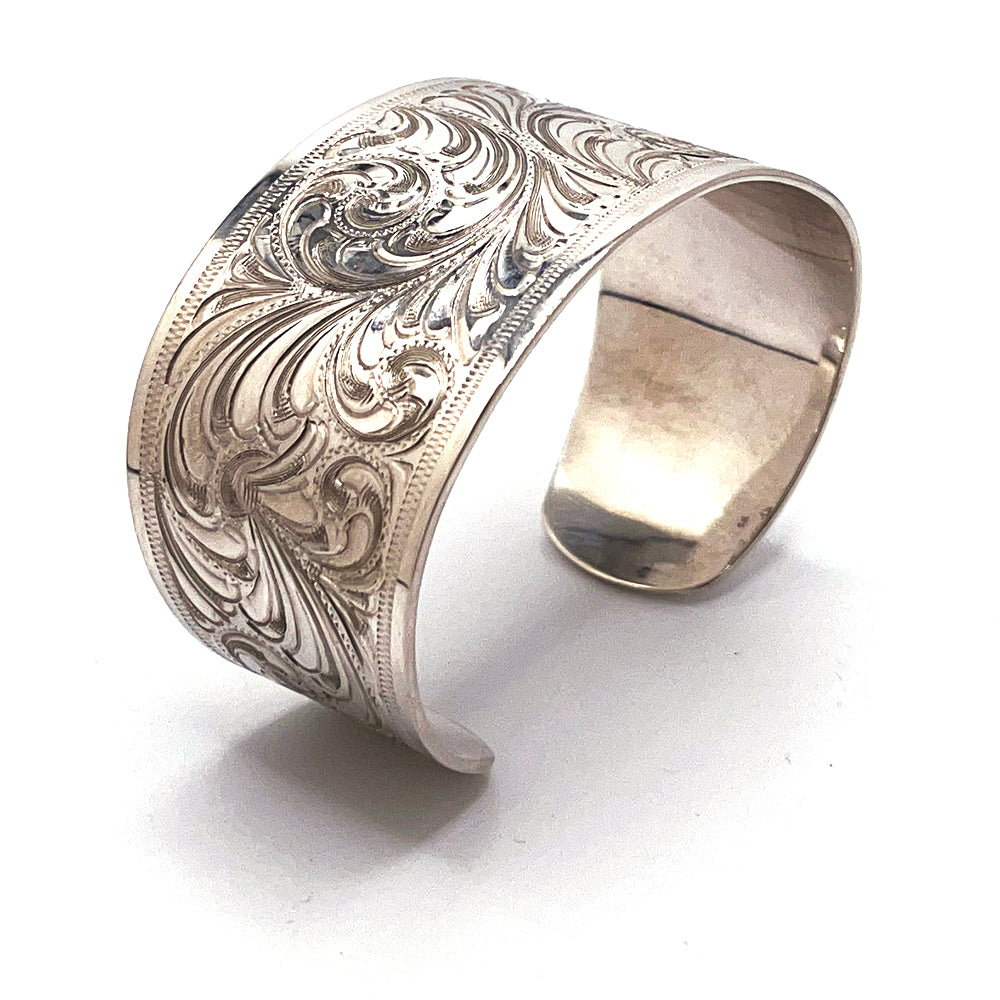 Herb Gansheimer Engraved Sterling Silver Cuff Bracelet 1.25
